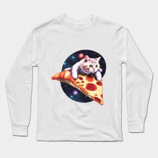 Galaxy Cat Riding A slice of Pizza Long Sleeve T-Shirt